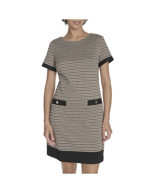 Tommy Hilfiger Gray Short Sleeve Scuba Crepe Trim Shift Dress