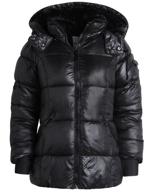 Steve Madden Black Winter Jacke Heavyweight Quilted Puffer Parka Coat Faux Fur Lined Outerwear Jacket for