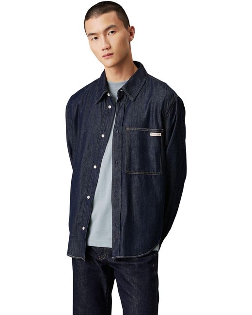 Uomo Camicia in Jeans Regular Denim Shirt Taschino sul Petto di Calvin Klein in Blue da Uomo