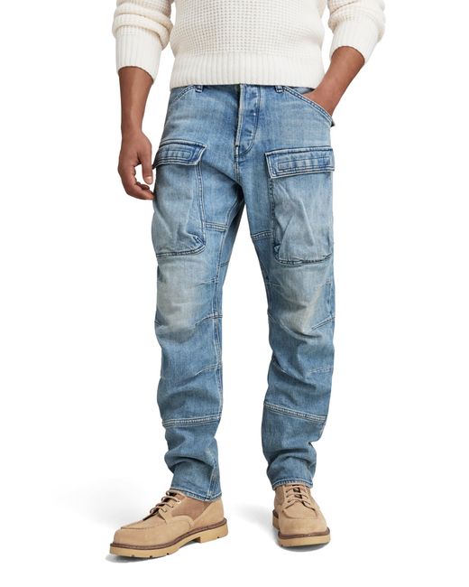G-Star RAW Blue 3d Straight Tapered Denim Cargo Jeans for men
