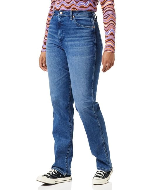 Wrangler Mom Straight Smoke Sea Jeans in Blue Lyst UK
