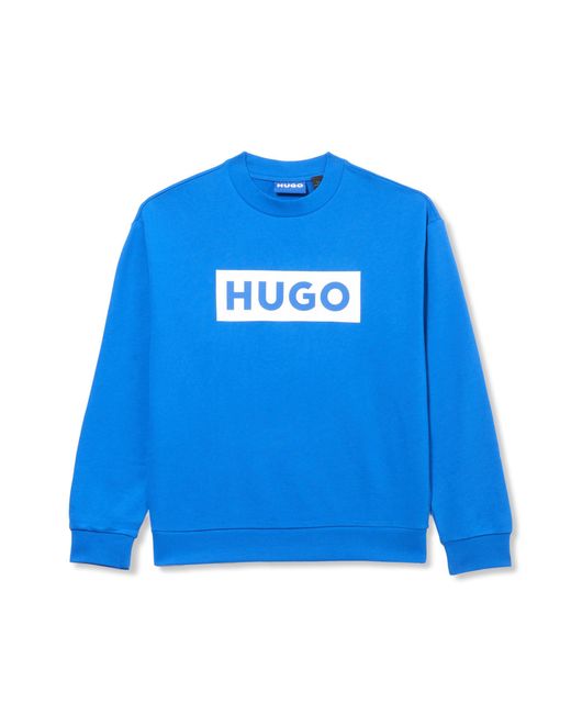 HUGO Blue Logo Stripe Cotton Crew Neck Sweatshirt for men