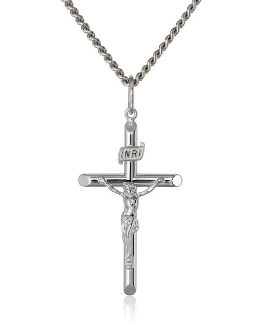Amazon Essentials Black Amazon Collection Sterling Silver Solid Tubular Crucifix Cross Pendant Necklace With Stainless Steel Chain for men