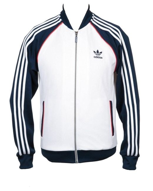 Adidas Originals Superstar Track Top Trefoil 3 Stripe Track Jacket White/blue Hm7641