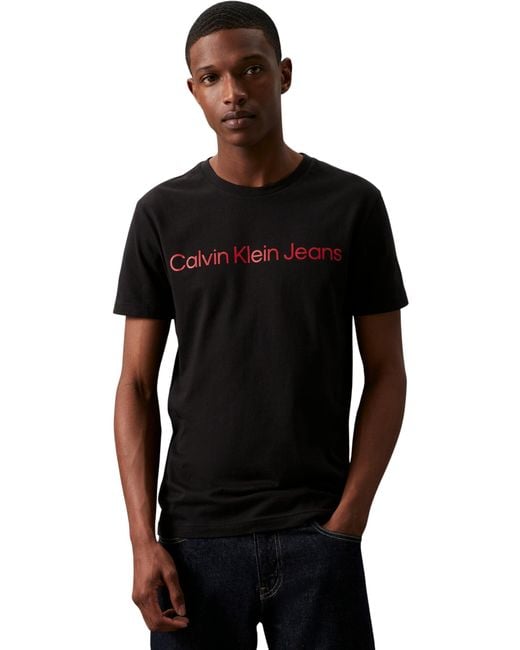 T-Shirt ches Courtes Core Institutional Logo Slim Tee Col Ras-du-Cou Calvin Klein pour homme en coloris Black