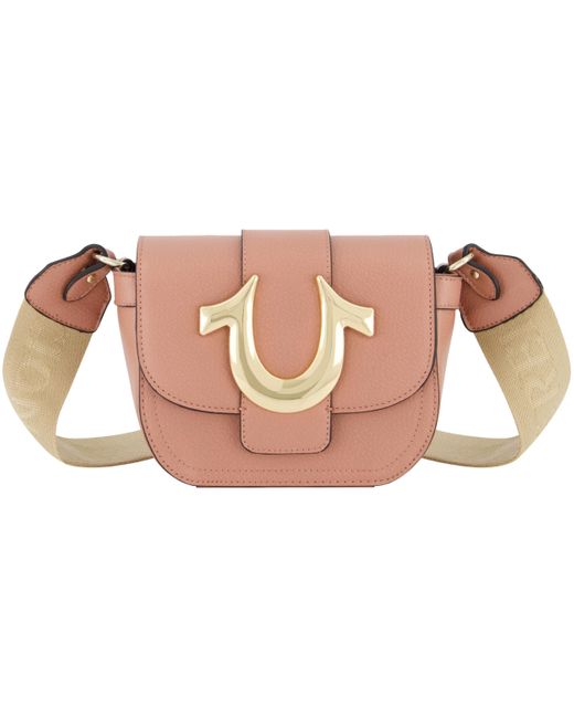 True Religion Pink Crossbody Bag Mini Flap Verstellbare Schulter Handtasche mit Hufeisen Logo Berry