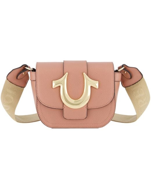 True Religion Pink Crossbody Bag Mini Flap Verstellbare Schulter Handtasche mit Hufeisen Logo Berry