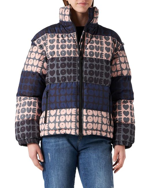 Allover Love Nylon Padded Jacket with Removable Sleeves Veste Love Moschino en coloris Blue