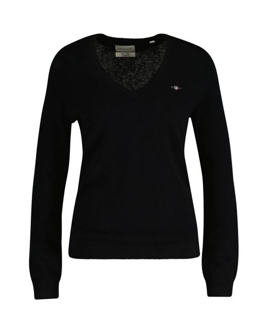 Extrafine Lana di Agnello con Scollo a V Pullover di Gant in Black