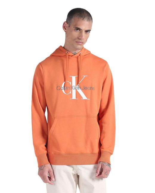 Calvin Klein Orange Hoodie Seasonal Monologo Regular for men