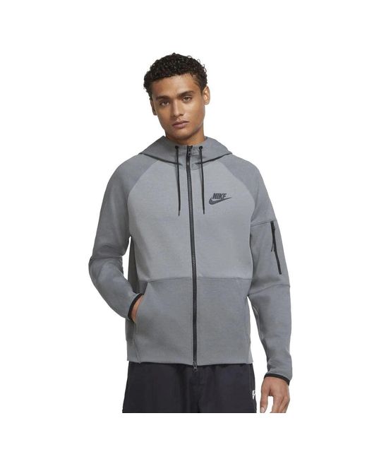 Nike Gray Sportswear Full Zip Hoodie Tech Fleece Cotton Smoke Grey Colour Block Size Small S for men