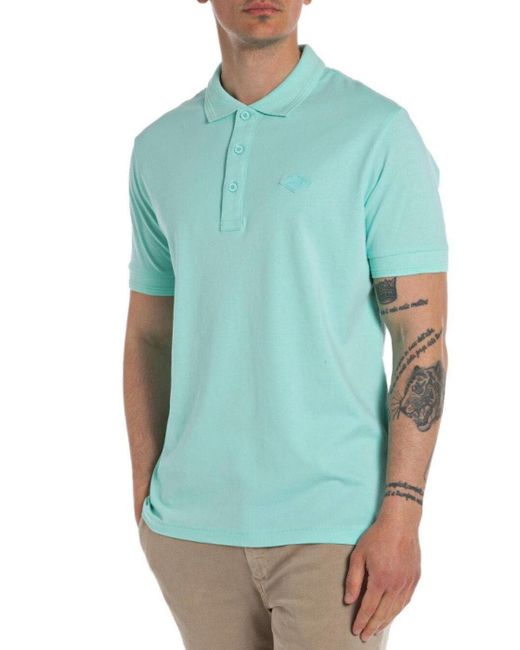 Polo da uomo in cotone a maniche corte di Replay in Blue