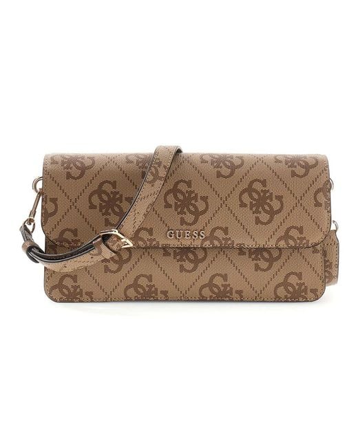 Guess Schoudertas Sadie Flap Shoulder Bag Latte Logo Lichtblauw in het Black