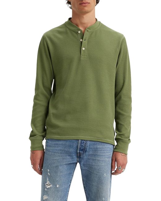 Levi's Green Long-sleeve Thermal 3-button Henley Non-graphic Tee for men