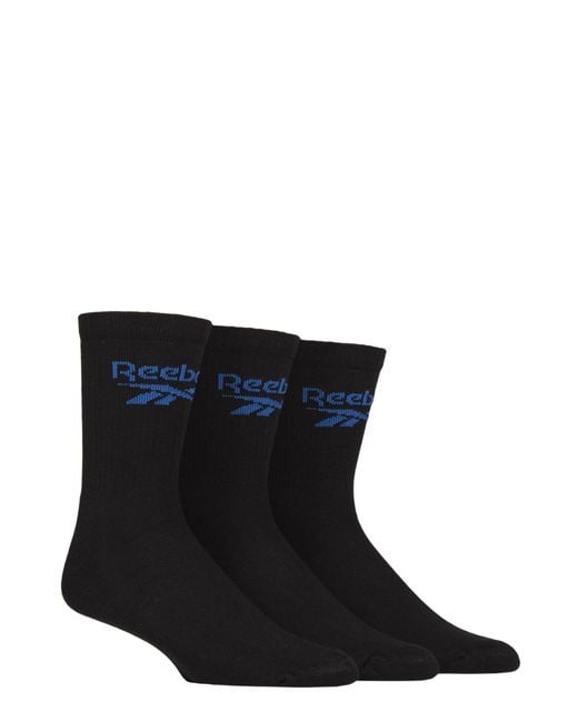 Reebok Black Unisex 'foundation' Crew Socks - Mens & Ladies, Cotton, Cushioned, Ribbed, Plain With Logo, 3 Pair Multipack Uk Size