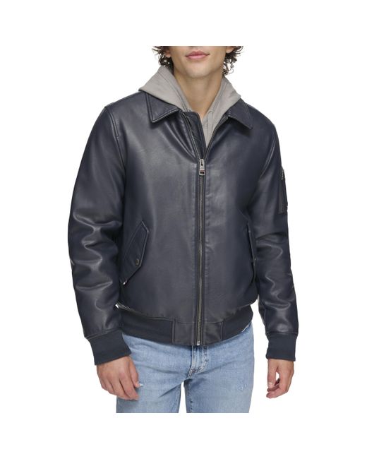 Tommy Hilfiger Blue Faux Leather Bomber Jacket for men