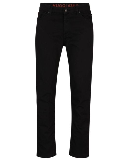 HUGO S 634 Tapered-fit Jeans In Black Comfort-stretch Denim for men