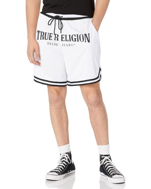 True Religion White Arch Logo Mesh Shorts for men