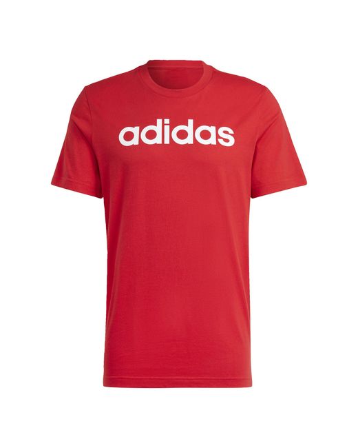 T-shirt avec logo brodé linéaire en jersey Essentials Adidas pour homme en coloris Red