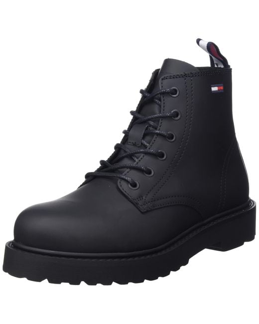 Short Lace UP Leather Boot di Tommy Hilfiger in Black da Uomo