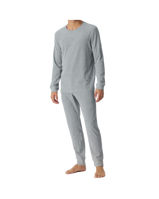 Schiesser Schlafanzug lang warme und weiche Winterware-Kord Pyjamaset in Gray für Herren
