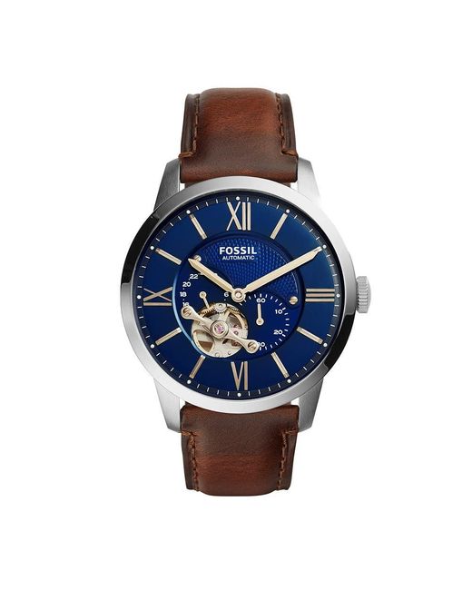 Fossil Blue Men's Automatic Chronograph Townsman Brown Leather Strap Watch 44mm Me3110 for men
