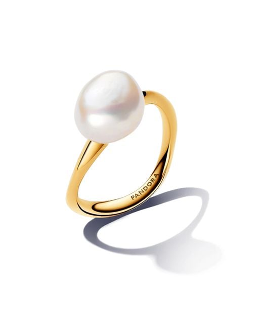 Essence Anello placcato in oro 14k con perla coltivata d'acqua dolce trattata bianca barocca di Pandora in White
