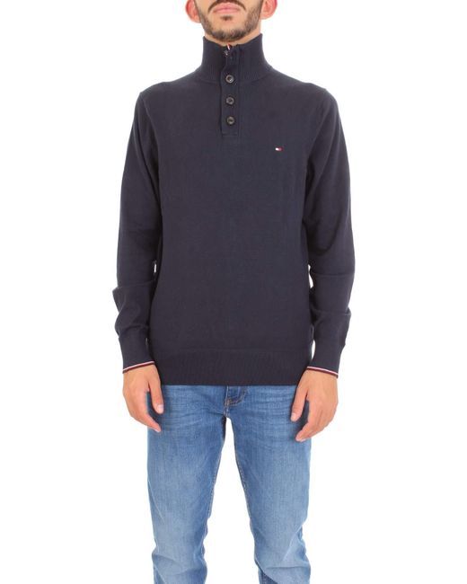 Tommy Hilfiger Cotton Silk Buttoned Zip Mock Sweatshirt in Blau für Herren  - Sparen Sie 29% - Lyst