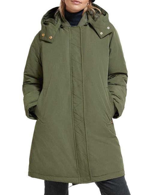 Scotch & Soda Green Water Repellent Mid Length Parka With Repreve Filling