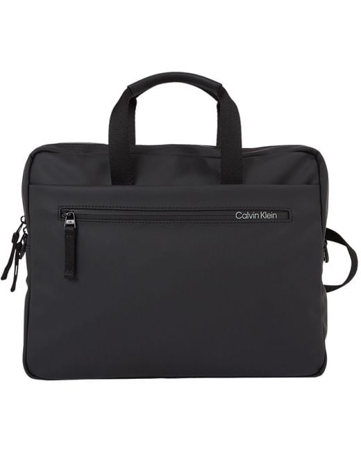 Calvin Klein Black Rubberized Slim Conv Laptop Bag Computer for men
