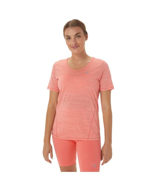 Abbigliamento da corsa da donna con scollo a V a maniche corte di Asics in Pink