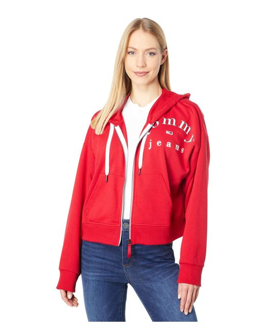 Tommy Hilfiger Denim Tommy Jeans Classic Zip Hoodie in Red - Lyst