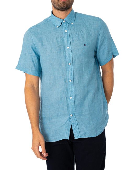 Tommy Hilfiger Pigment Dyed Linen RF Shirt S/S MW0MW35207 Freizeithemden in Blue für Herren
