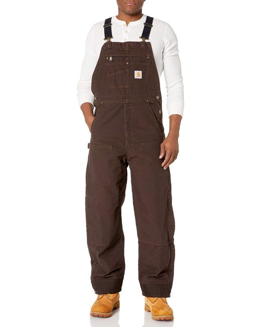 Carhartt Brown Mens Loose Fit Washed Duck Insulated Bib Overall for men