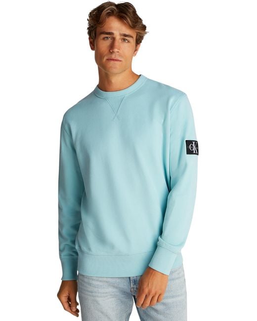 Uomo Felpa Badge Crew Neck in Cotone di Calvin Klein in Blue da Uomo