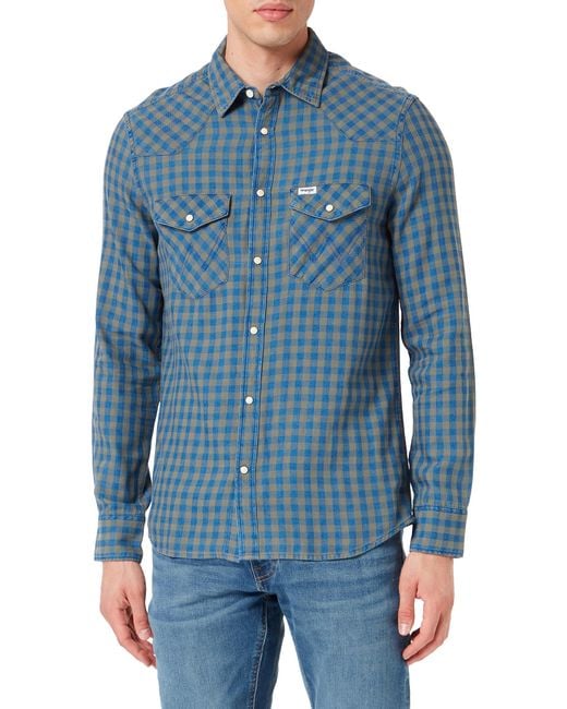 Wrangler Blue Ls Western Shirt for men