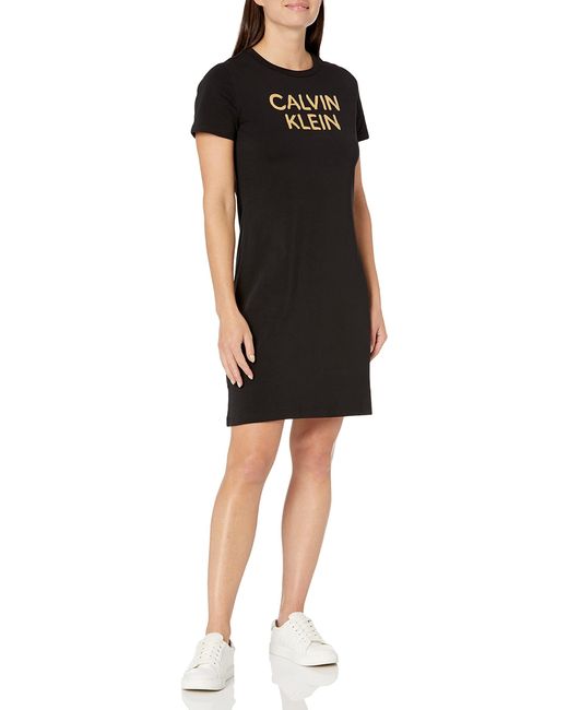 Calvin Klein Black Short Sleeve Logo T-shirt Dress