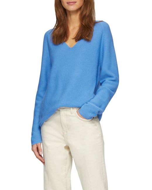 S.oliver Blue Gerippter Strickpullover aus Baumwollmix mit V-Ausschnitt