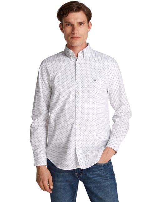 Tommy Hilfiger 's Flex Poplin Polka Dot Regular Fit Shirt in White