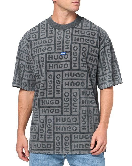 HUGO Gray Allover Logo Cotton T-shirt for men