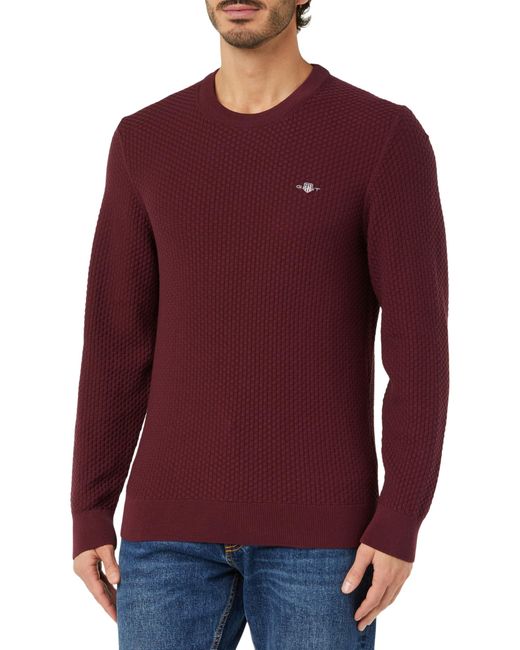 Gant Purple Cotton Texture C-neck Sweater for men