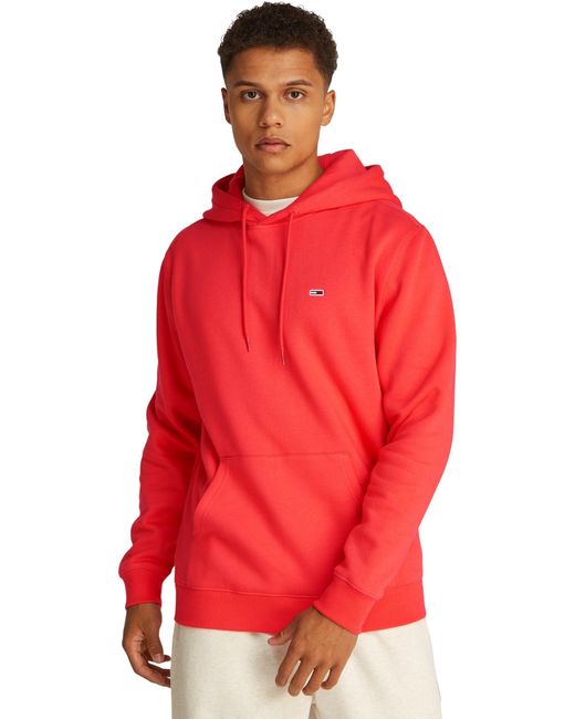 Uomo Felpa Regular Fit Flag Fleece con Cappuccio di Tommy Hilfiger in Red da Uomo