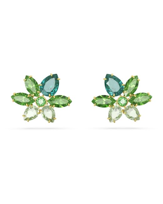 Pendientes de botón gema, tallas mixtas, flor Swarovski de color Green
