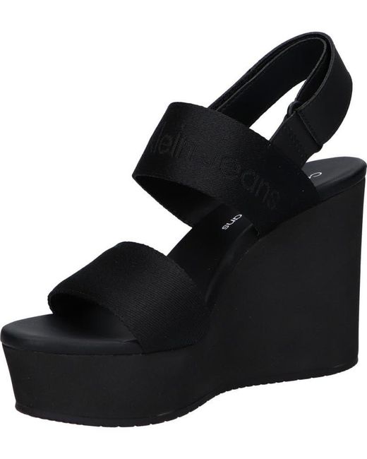 Calvin Klein Black S Wedge Webbing In Mtl Yw0yw01479 Sandals