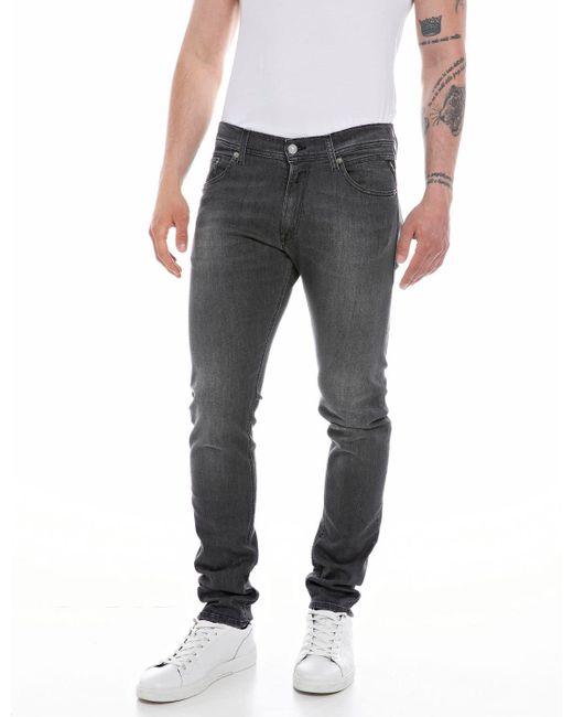 Replay Gray Jondrill Powerstretch Denim Jeans for men