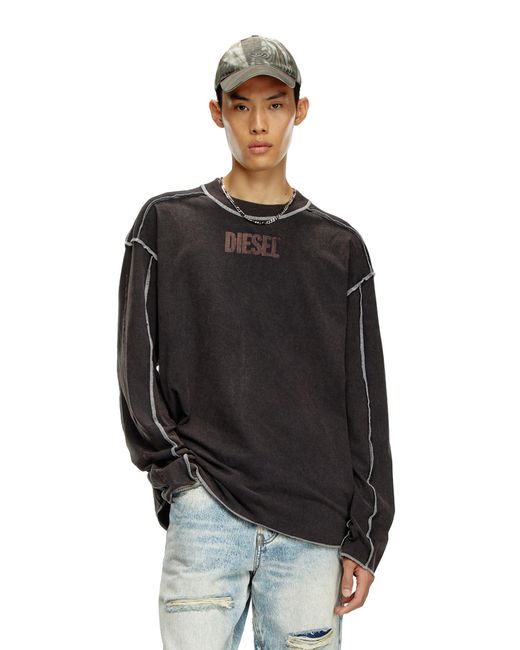 DIESEL Black Long-Sleeve T-Shirt With Inside-Out Effect for men