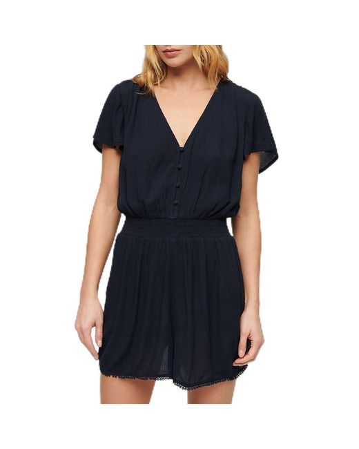 Beach Playsuit Short Sleeve Short Dress 2XS Superdry en coloris Black