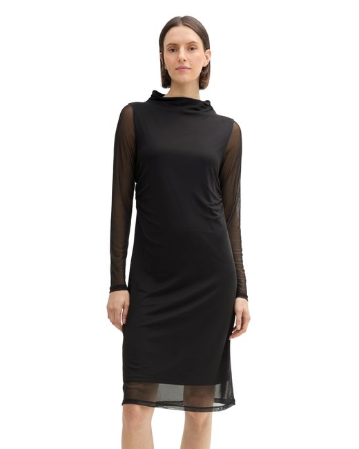 Tom Tailor Black Mesh Kleid mit transparenten Ärmeln