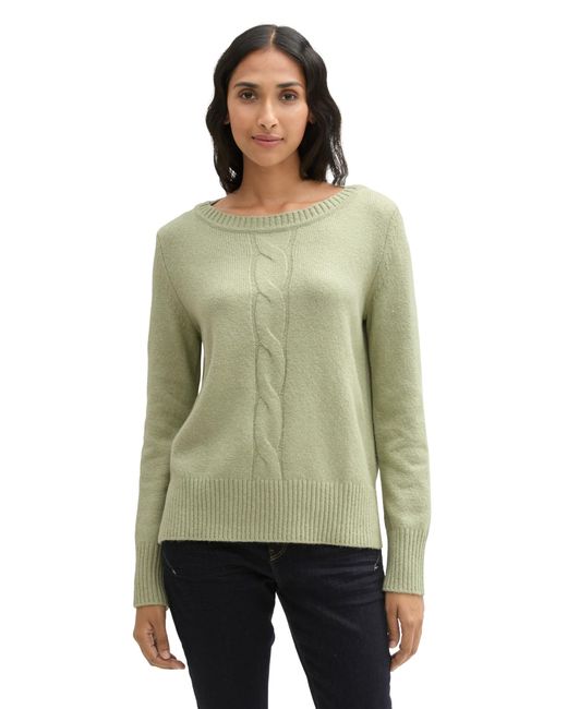 Tom Tailor Green Strickpullover mit Zopfmuster