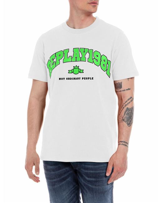 T-Shirt Uomo ica Corta 1981 in Cotone Bio di Replay in Green
